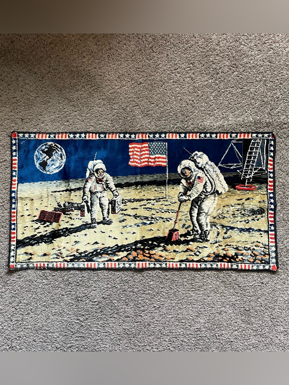 Vintage Moon Landing Tapestry Astronaut Apollo First Man on the Moon